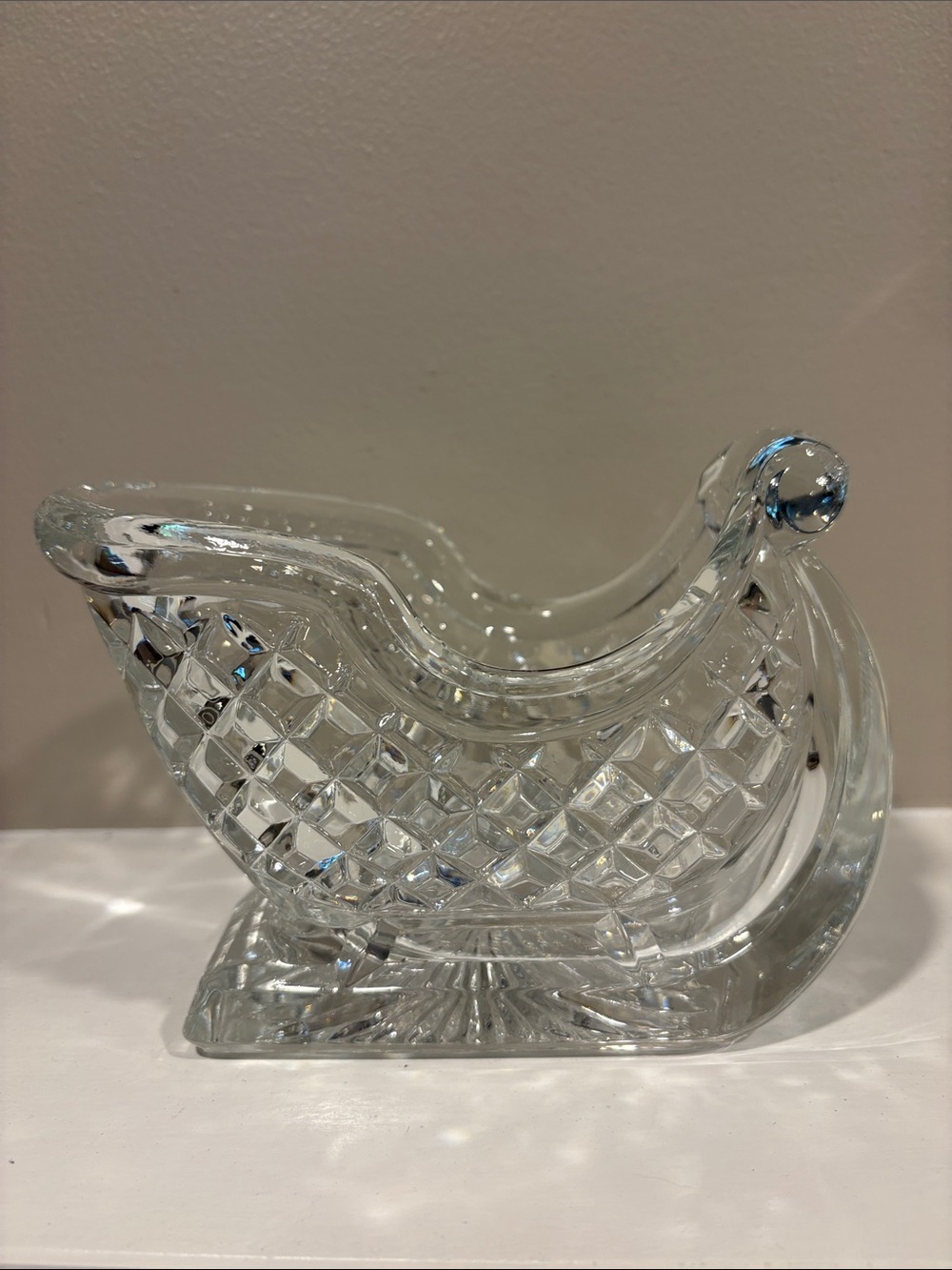Vintage Lead Crystal Santa Sleigh Holiday Trinket Bowl Decor